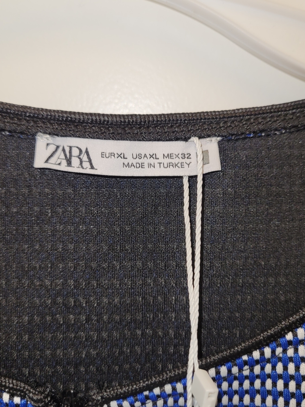 ZARA NWT XL Blue White Textured Cropped Zip Front Jacket Short Sleeve - Picture 3 of 6